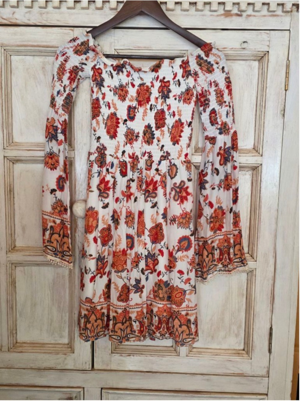 Women's Xhilaration Mini Dress XS White Orange Floral Off Shoulder